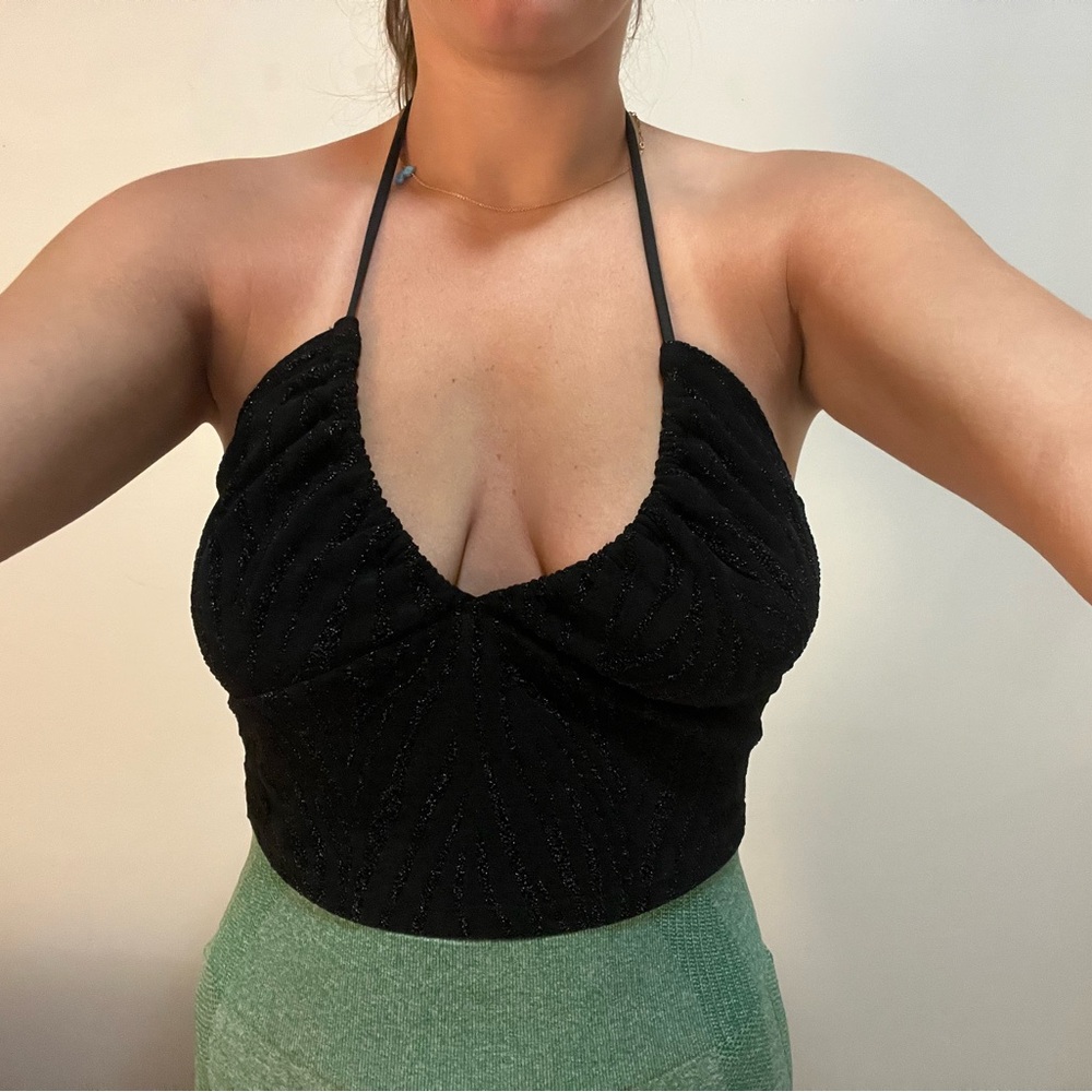 Garage Black Ruched Backless Crop Top